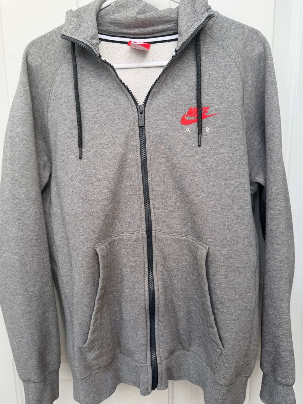 Nike Air Full Zip Hoodie Gray Red Logo Fleece Lined Men’s Medium